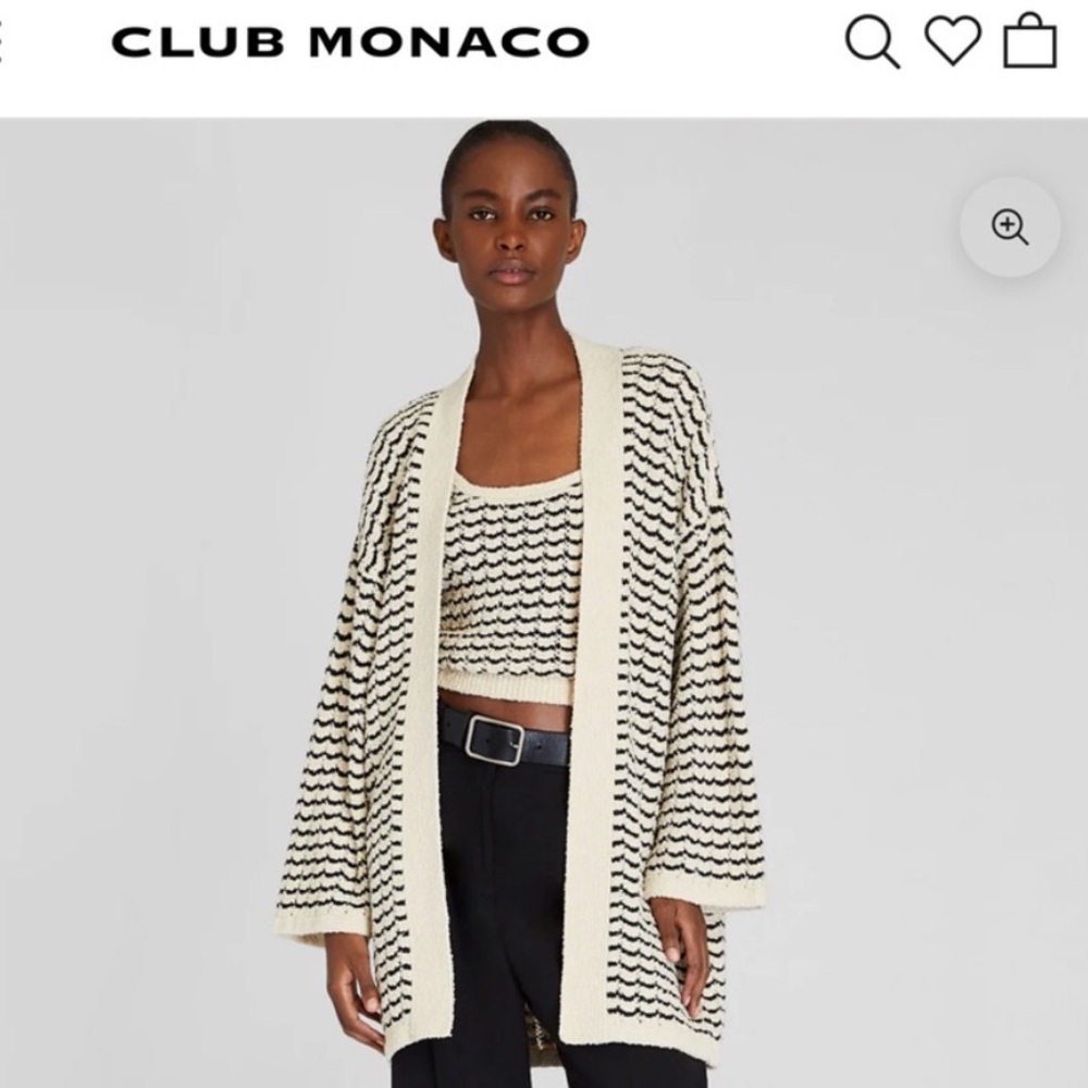 Club Monaco Black & Cream Open-Weave Knit Cardigan
